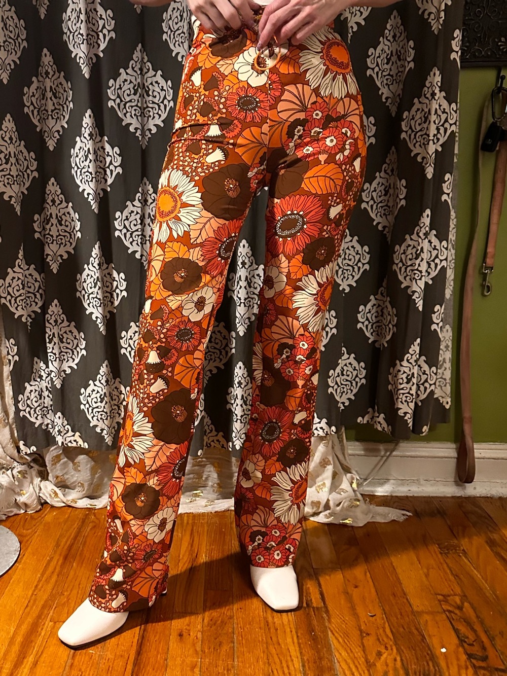 Zara Orange Floral Boot Cut Pants
